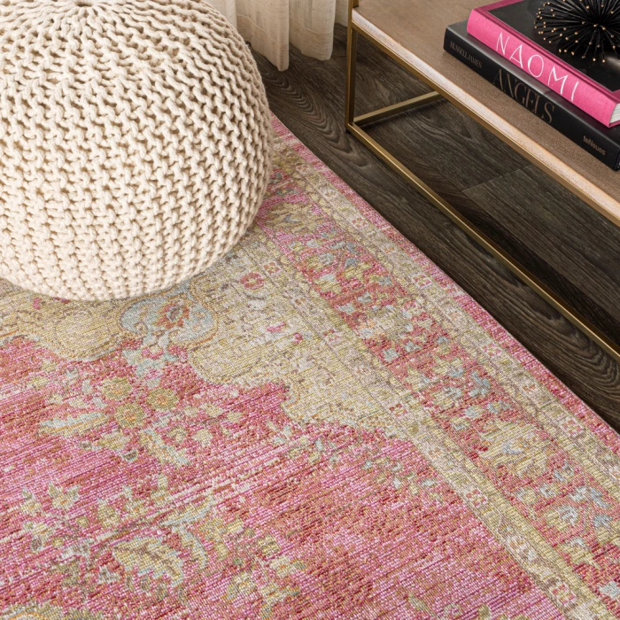 Khilana Floral Medallion Deep Rose/Ivory 5 ft. x 8 ft. Area Rug