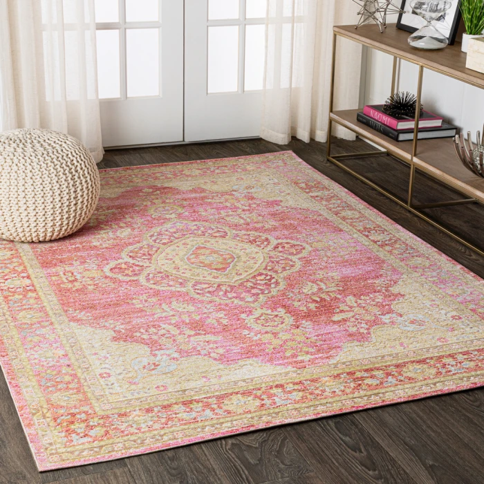 Khilana Floral Medallion Deep Rose/Ivory 5 ft. x 8 ft. Area Rug