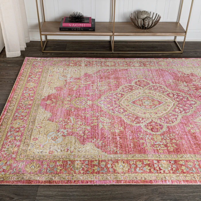 Khilana Floral Medallion Deep Rose/Ivory 5 ft. x 8 ft. Area Rug