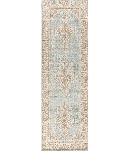 Lila Modern Tribal Medallion Light Blue/Ivory 2 ft. x 8 ft. Runner Rug