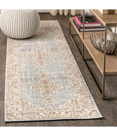 Lila Modern Tribal Medallion Light Blue/Ivory 2 ft. x 8 ft. Runner Rug