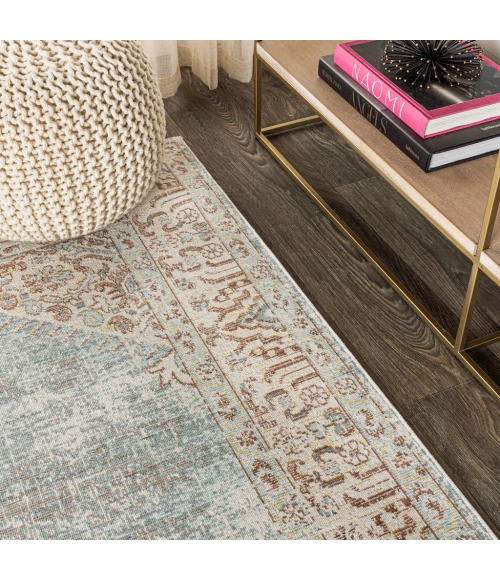 Lila Modern Tribal Medallion Light Blue/Ivory 2 ft. x 8 ft. Runner Rug