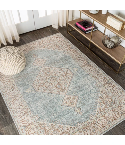 Lila Modern Tribal Medallion Light Blue/Ivory 5 ft. x 8 ft. Area Rug