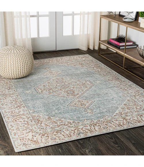 Lila Modern Tribal Medallion Light Blue/Ivory 5 ft. x 8 ft. Area Rug