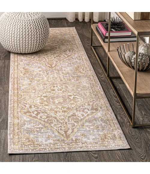 Petras Modern Ornate Medallion Gray/Brown 2 ft. x 8 ft. Runner Rug
