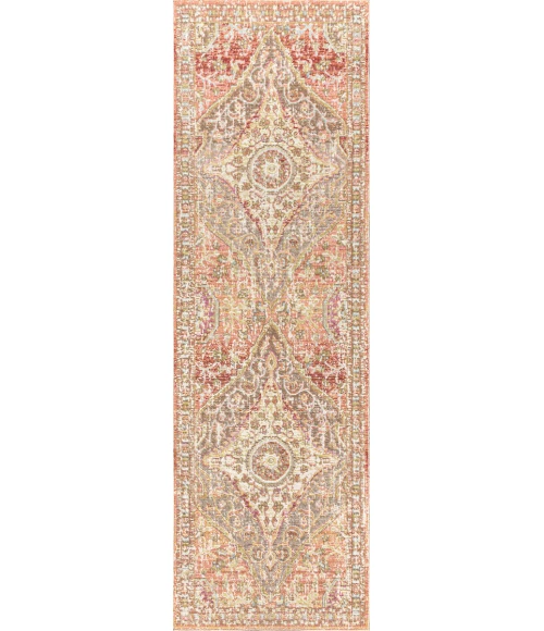 Petras Modern Ornate Medallion Brown/Pink 2 ft. x 8 ft. Runner Rug