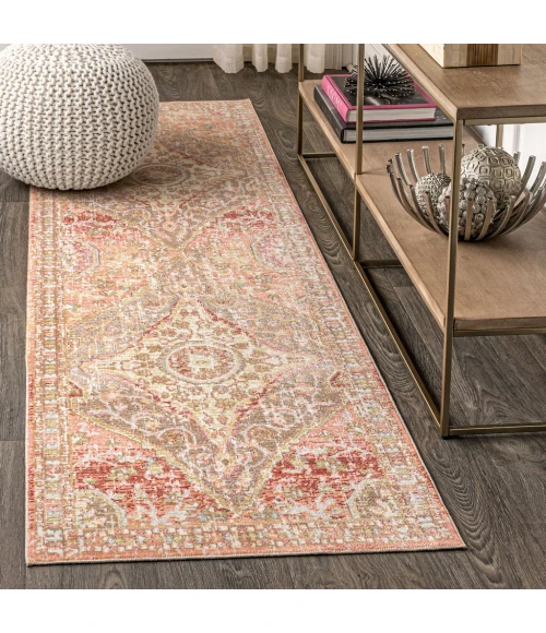 Petras Modern Ornate Medallion Brown/Pink 2 ft. x 8 ft. Runner Rug