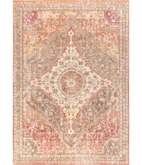Petras Modern Ornate Medallion Brown/Pink 8 ft. x 10 ft. Area Rug