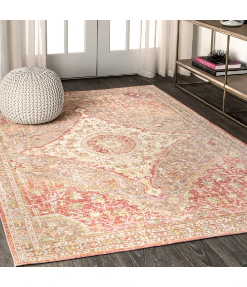 Petras Modern Ornate Medallion Brown/Pink 8 ft. x 10 ft. Area Rug