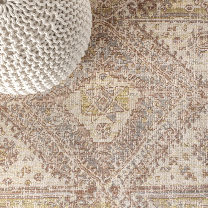 Darija Ornate Geometric Medallion Gray 5 ft. x 8 ft. Area Rug