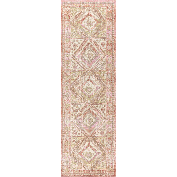Darija Ornate Geometric Medallion Pink 2 ft. x 8 ft. Runner Rug
