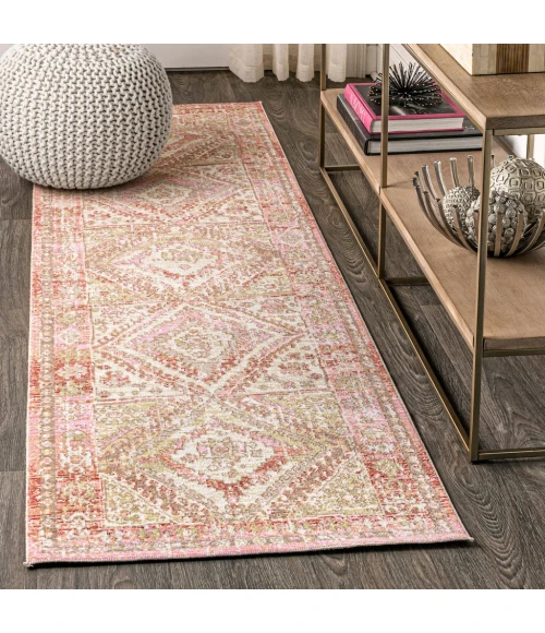 Darija Ornate Geometric Medallion Pink 2 ft. x 8 ft. Runner Rug