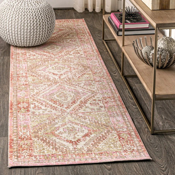 Darija Ornate Geometric Medallion Pink 2 ft. x 8 ft. Runner Rug