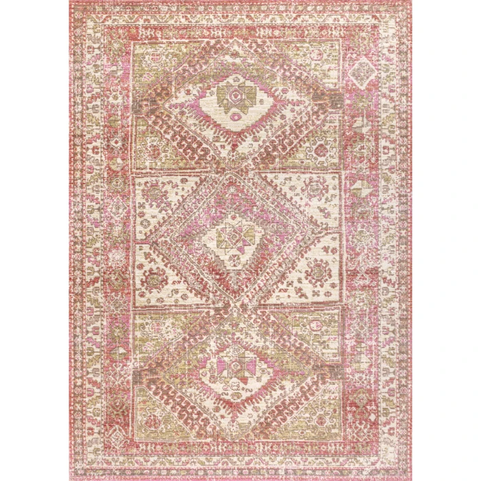 Darija Ornate Geometric Medallion Pink 4 ft. x 6 ft. Area Rug