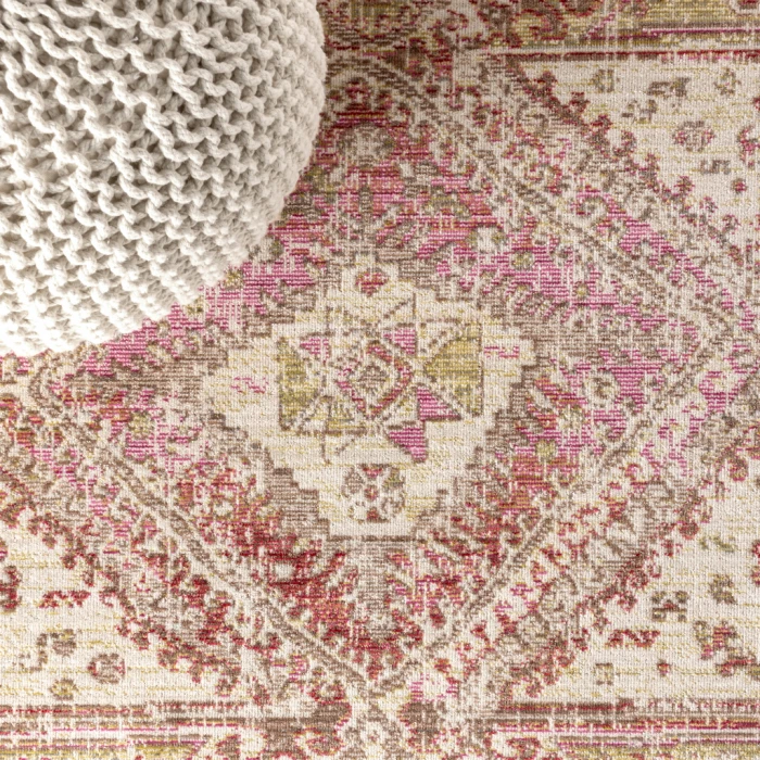 Darija Ornate Geometric Medallion Pink 2 ft. x 8 ft. Runner Rug