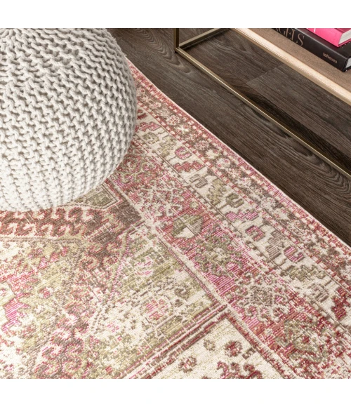 Darija Ornate Geometric Medallion Pink 2 ft. x 8 ft. Runner Rug