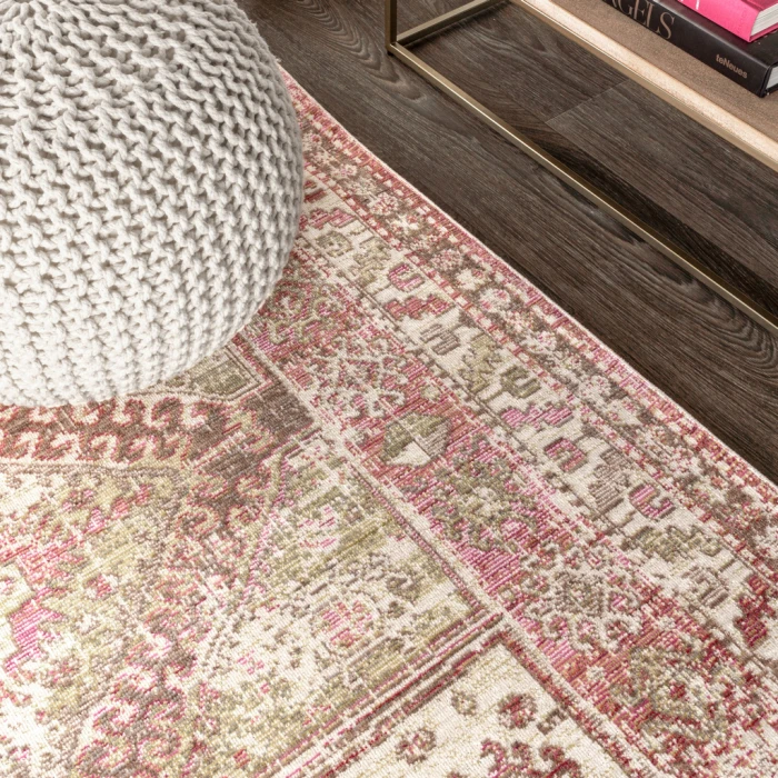 Darija Ornate Geometric Medallion Pink 2 ft. x 8 ft. Runner Rug