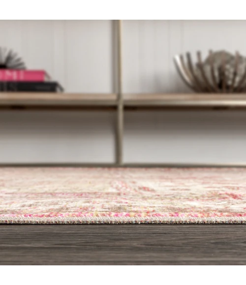 Darija Ornate Geometric Medallion Pink 2 ft. x 8 ft. Runner Rug