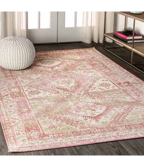 Darija Ornate Geometric Medallion Pink 8 ft. x 10 ft. Area Rug