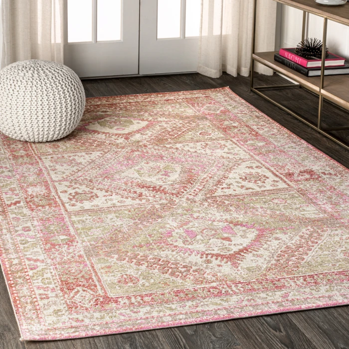 Darija Ornate Geometric Medallion Pink 4 ft. x 6 ft. Area Rug