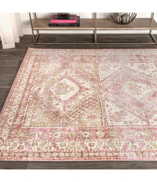Darija Ornate Geometric Medallion Pink 8 ft. x 10 ft. Area Rug