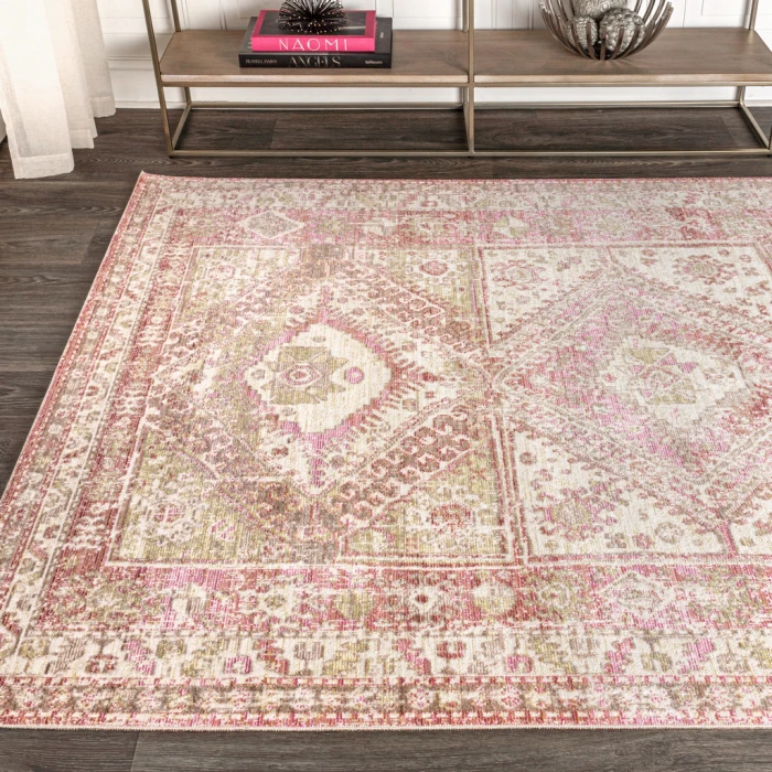Darija Ornate Geometric Medallion Pink 4 ft. x 6 ft. Area Rug
