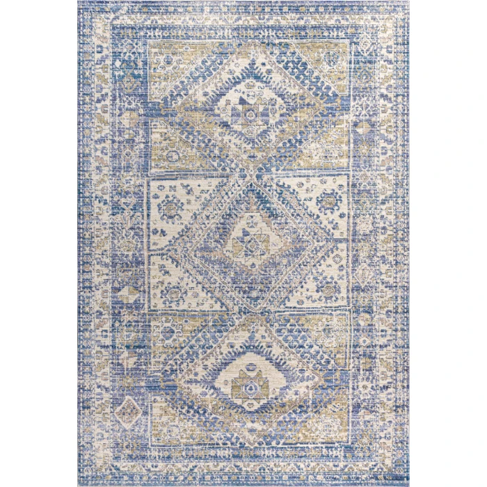 Darija Ornate Geometric Medallion Blue 3 ft. x 5 ft. Area Rug