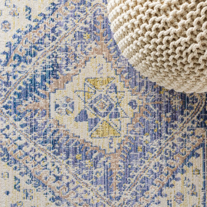 Darija Ornate Geometric Medallion Blue 3 ft. x 5 ft. Area Rug