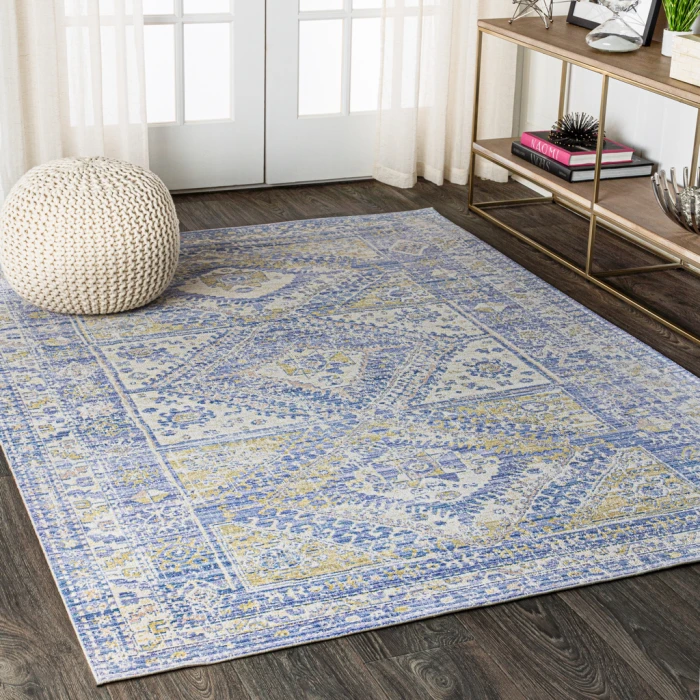 Darija Ornate Geometric Medallion Blue 3 ft. x 5 ft. Area Rug