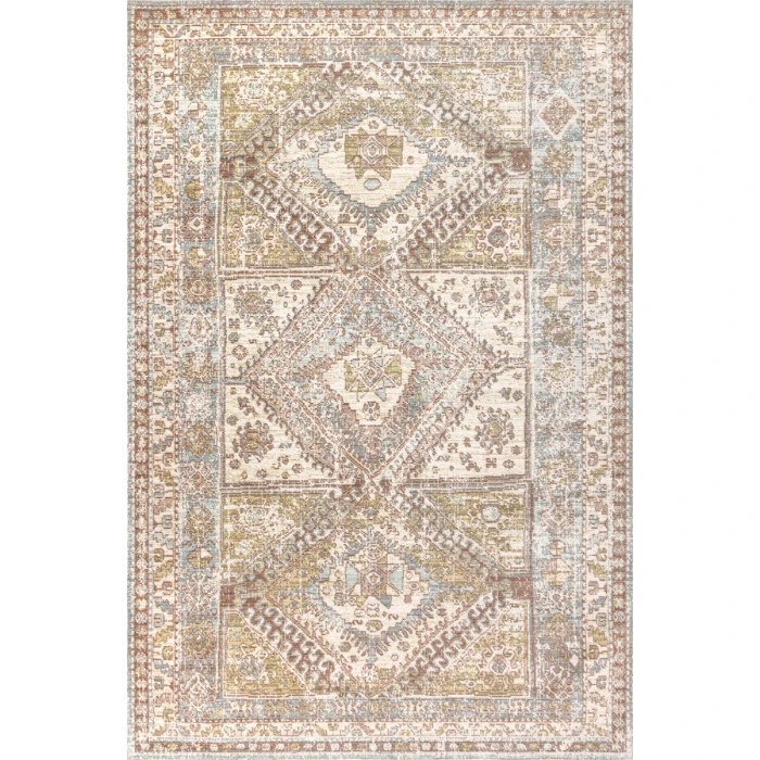 Darija Ornate Geometric Medallion Light Blue/Ivory 3 ft. x 5 ft. Area Rug