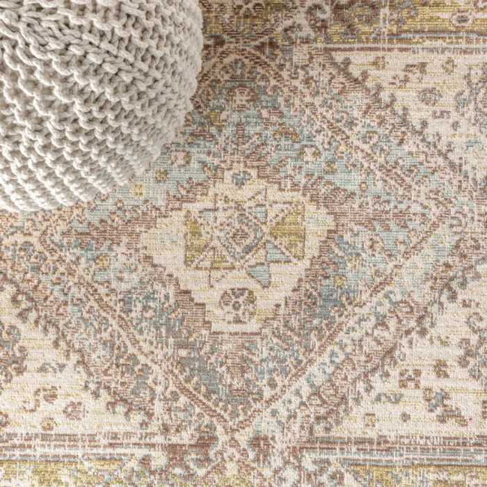 Darija Ornate Geometric Medallion Light Blue/Ivory 3 ft. x 5 ft. Area Rug