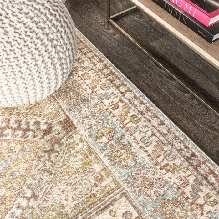 Darija Ornate Geometric Medallion Light Blue/Ivory 3 ft. x 5 ft. Area Rug