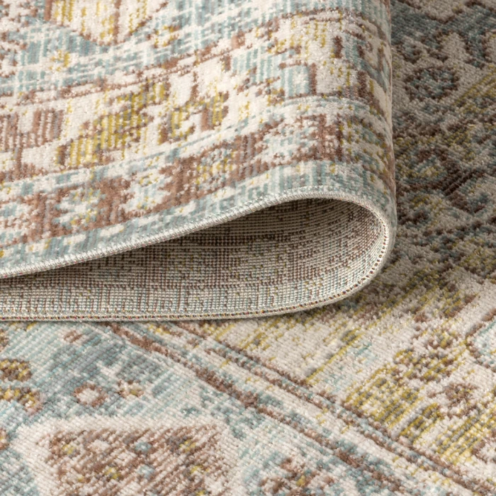 Darija Ornate Geometric Medallion Light Blue/Ivory 3 ft. x 5 ft. Area Rug