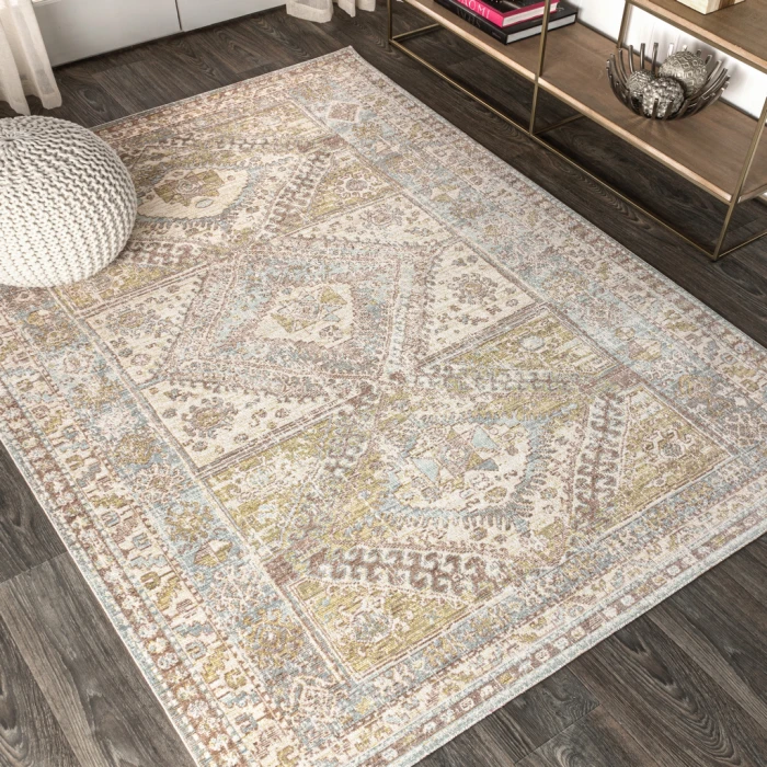 Darija Ornate Geometric Medallion Light Blue/Ivory 3 ft. x 5 ft. Area Rug