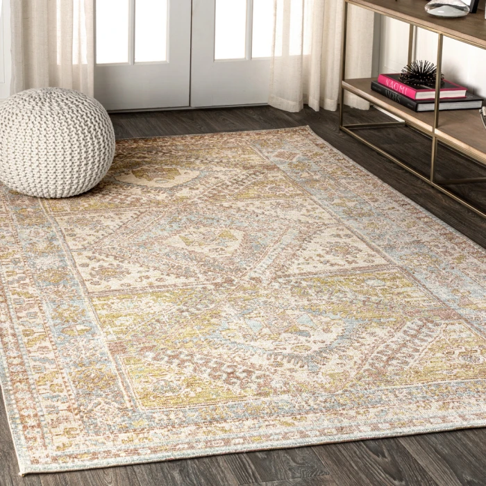Darija Ornate Geometric Medallion Light Blue/Ivory 3 ft. x 5 ft. Area Rug