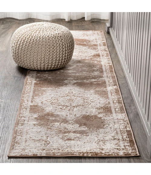 Alhambra Ornate Medallion Modern Brown/Cream 2 ft. x 10 ft. Runner Rug