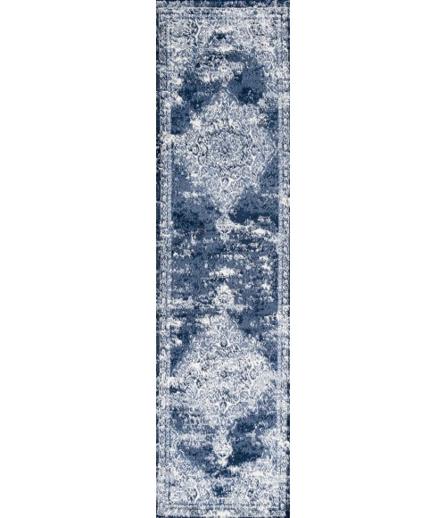 Alhambra Ornate Medallion Modern Navy/Ivory 2 ft. x 10 ft. Runner Rug