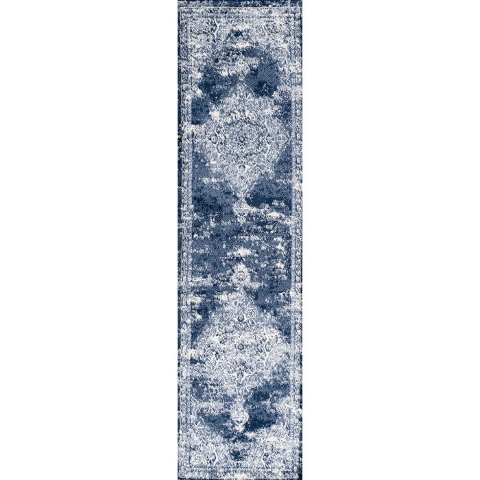 Alhambra Ornate Medallion Modern Navy/Ivory 2 ft. x 8 ft. Runner Rug
