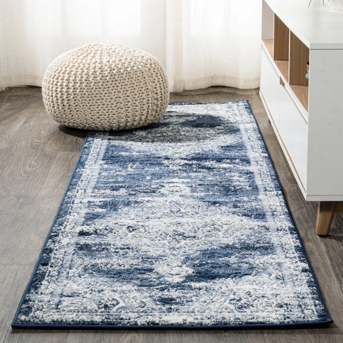 Alhambra Ornate Medallion Modern Navy/Ivory 2 ft. x 8 ft. Runner Rug