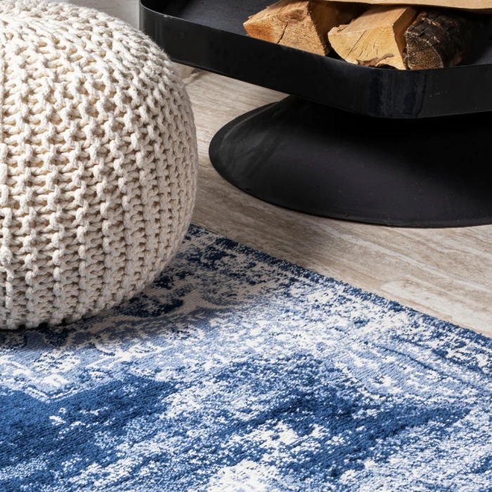 Alhambra Ornate Medallion Modern Navy/Ivory 2 ft. x 8 ft. Runner Rug