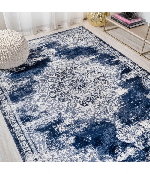 Alhambra Ornate Medallion Modern Navy/Ivory 4 ft. x 6 ft. Area Rug