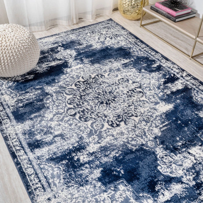 Alhambra Ornate Medallion Modern Navy/Ivory 5 ft. x 8 ft. Area Rug