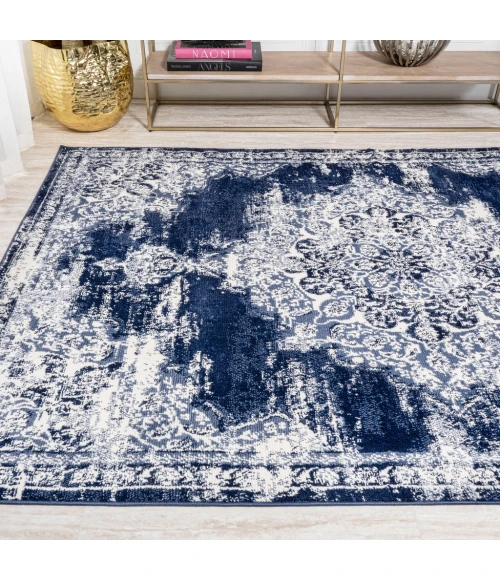 Alhambra Ornate Medallion Modern Navy/Ivory 4 ft. x 6 ft. Area Rug