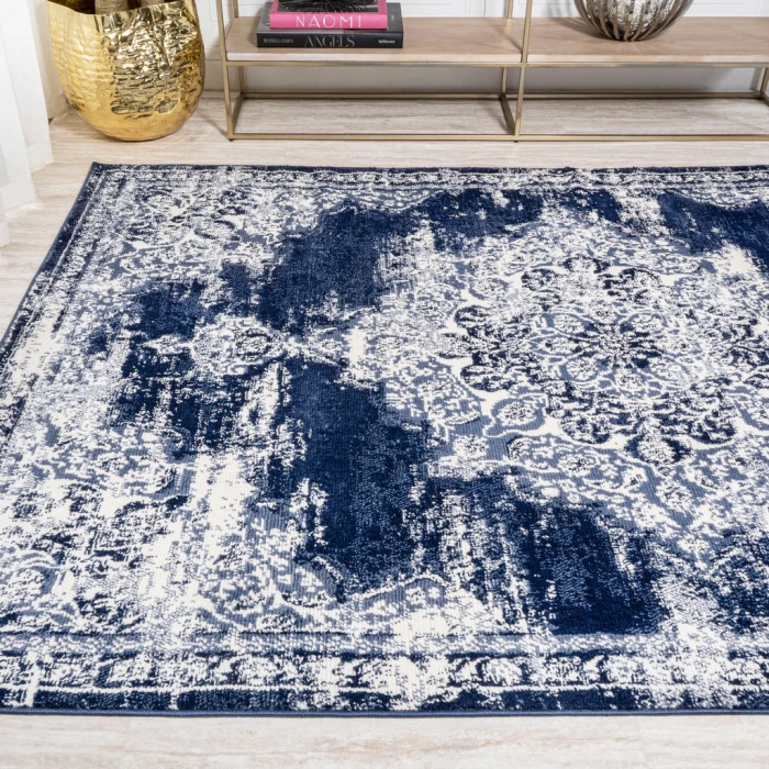 Alhambra Ornate Medallion Modern Navy/Ivory 5 ft. x 8 ft. Area Rug