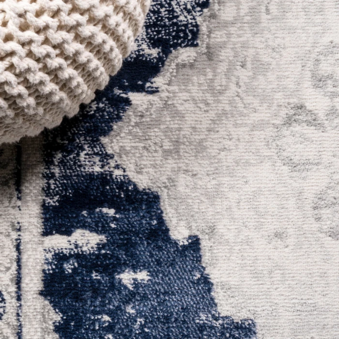 Alhambra Ornate Medallion Modern Ivory/Navy 2 ft. x 8 ft. Runner Rug