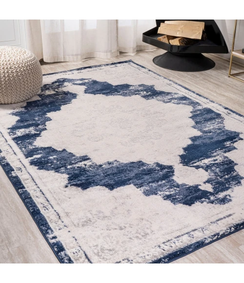 Alhambra Ornate Medallion Modern Ivory/Navy 4 ft. x 6 ft. Area Rug