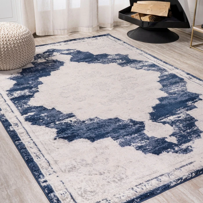 Alhambra Ornate Medallion Modern Ivory/Navy 4 ft. x 6 ft. Area Rug