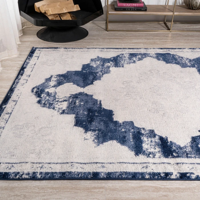Alhambra Ornate Medallion Modern Ivory/Navy 4 ft. x 6 ft. Area Rug