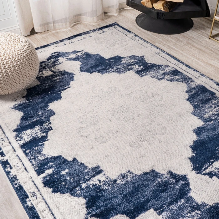 Alhambra Ornate Medallion Modern Ivory/Navy 4 ft. x 6 ft. Area Rug