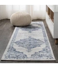 Alhambra Ornate Medallion Modern Light Blue/Ivory 2 ft. x 10 ft. Runner Rug
